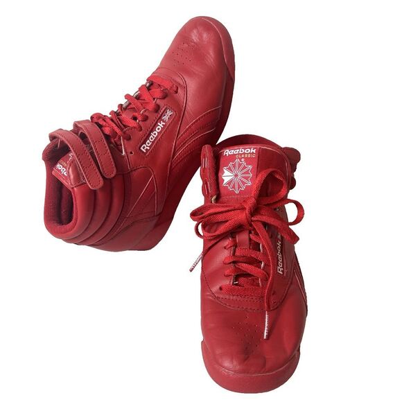 Vintage Reebok Freestyle High Tops 1980s Retro Red Womens Size 7 Lace Up Sneaker - Picture 2 of 11